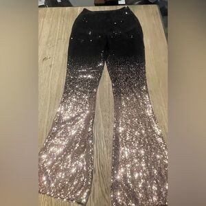 VENUS Black/Gold Sequin Flare Pants, Size 2